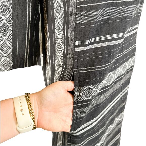 Wrap London NEW Linen Blend Square Neck Striped Argyle Shift Dress Black US 2 - Picture 8 of 12